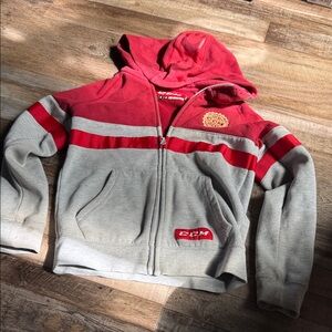 CCM Red and Gray Hooded Zip Sweatshirt for Kids
